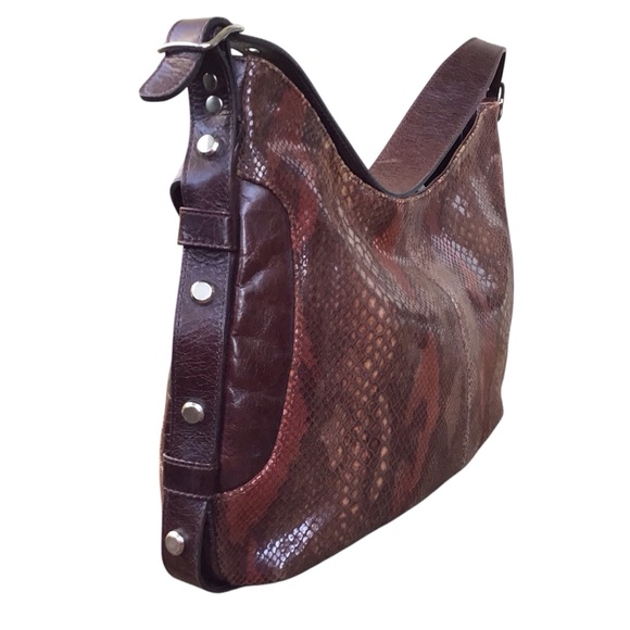 Pietro Alessandro Snakeskin Embossed Leather Studded Hobo Shoulder Bag - Picture 4 of 15